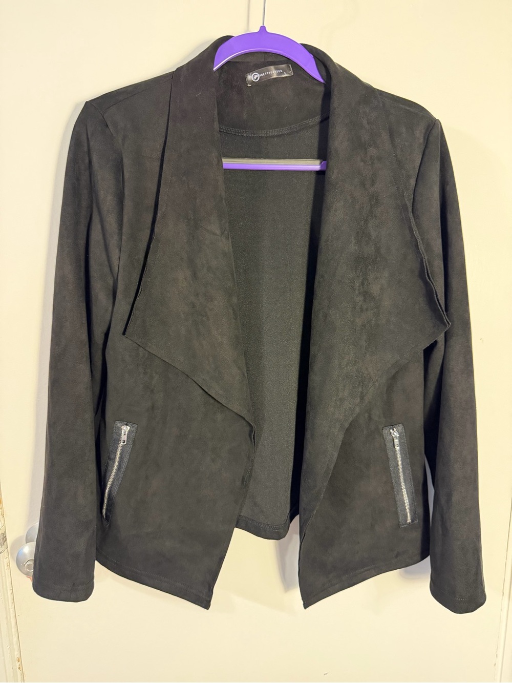 Women’s Black Suede-Look Open-Front Blazer Jacket Large